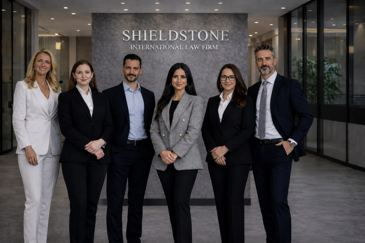 Group of lawyers standing together in a professional setting